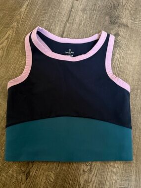 Simply Be Black & Teal Crop Tank with Pink Trim